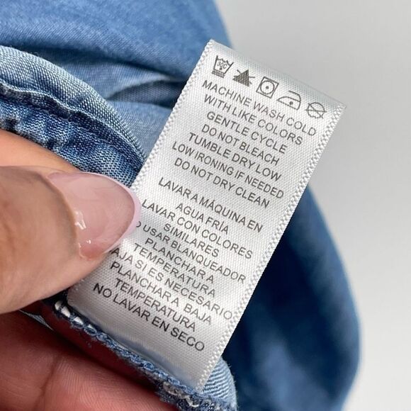 Billy T Blue Lyocell Chambray Hi-Low Button Front Boho Denim Dress Medium - Picture 14 of 15